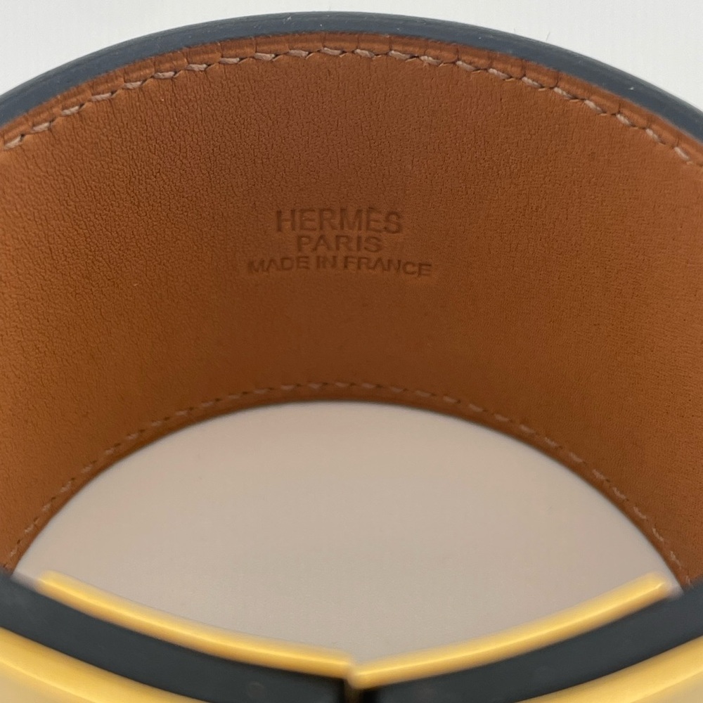 Hermès Bérénice Chamonix Leather Cuff Bracelet Black Gold Tone Made in France - Picture 3 of 8